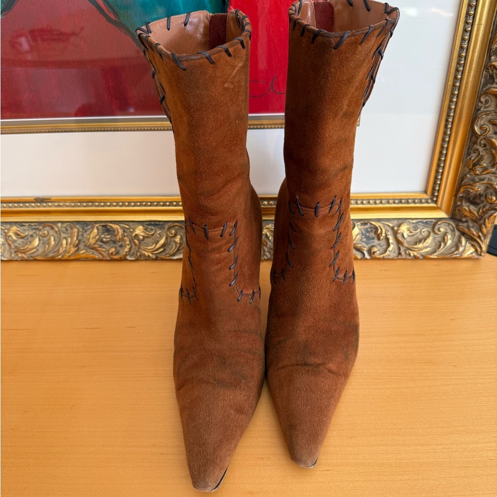 Manolo Blahnik Brown Suede Heeled Boots